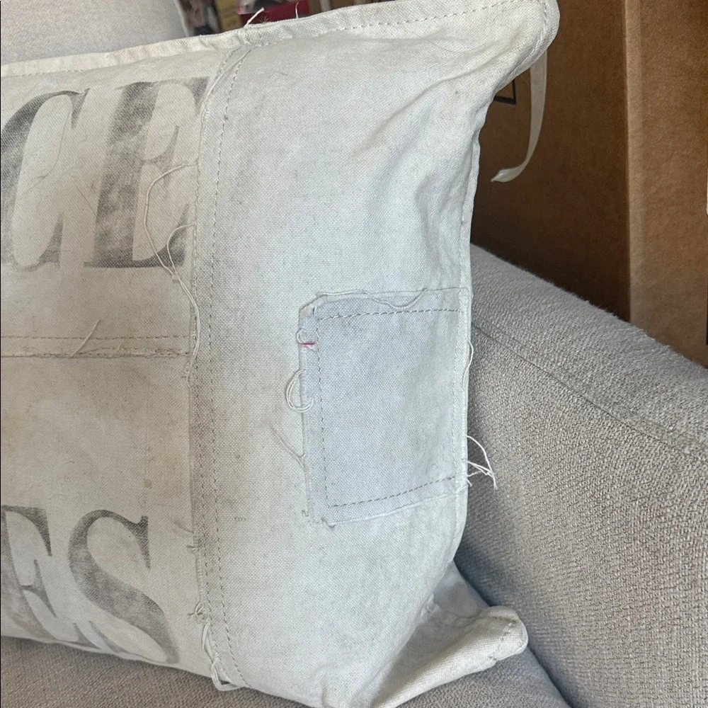 Restoration Hardware Cream Accent Pillow with Text Design